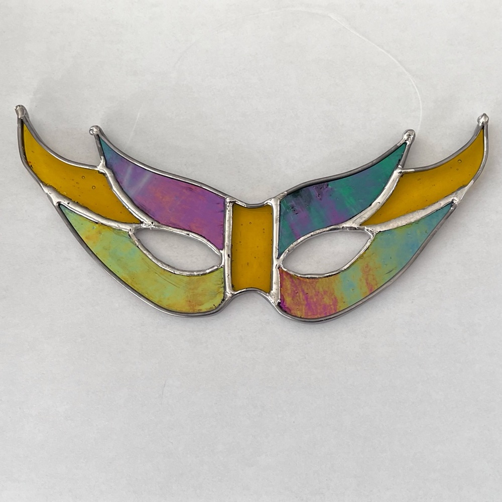Handmade, Hand cut Stained Glass Mardi Gras Mask by Jaggedglassworks